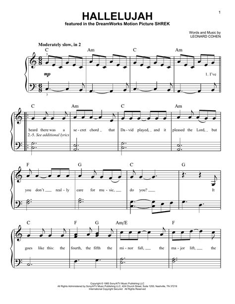 Hallelujah Piano Sheet Music Free Printable